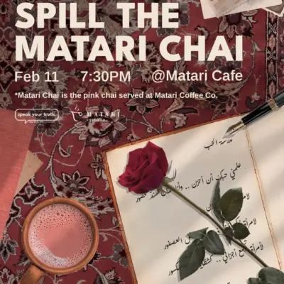 Graphic for Stay Woke's Spill the Matari Chai event.